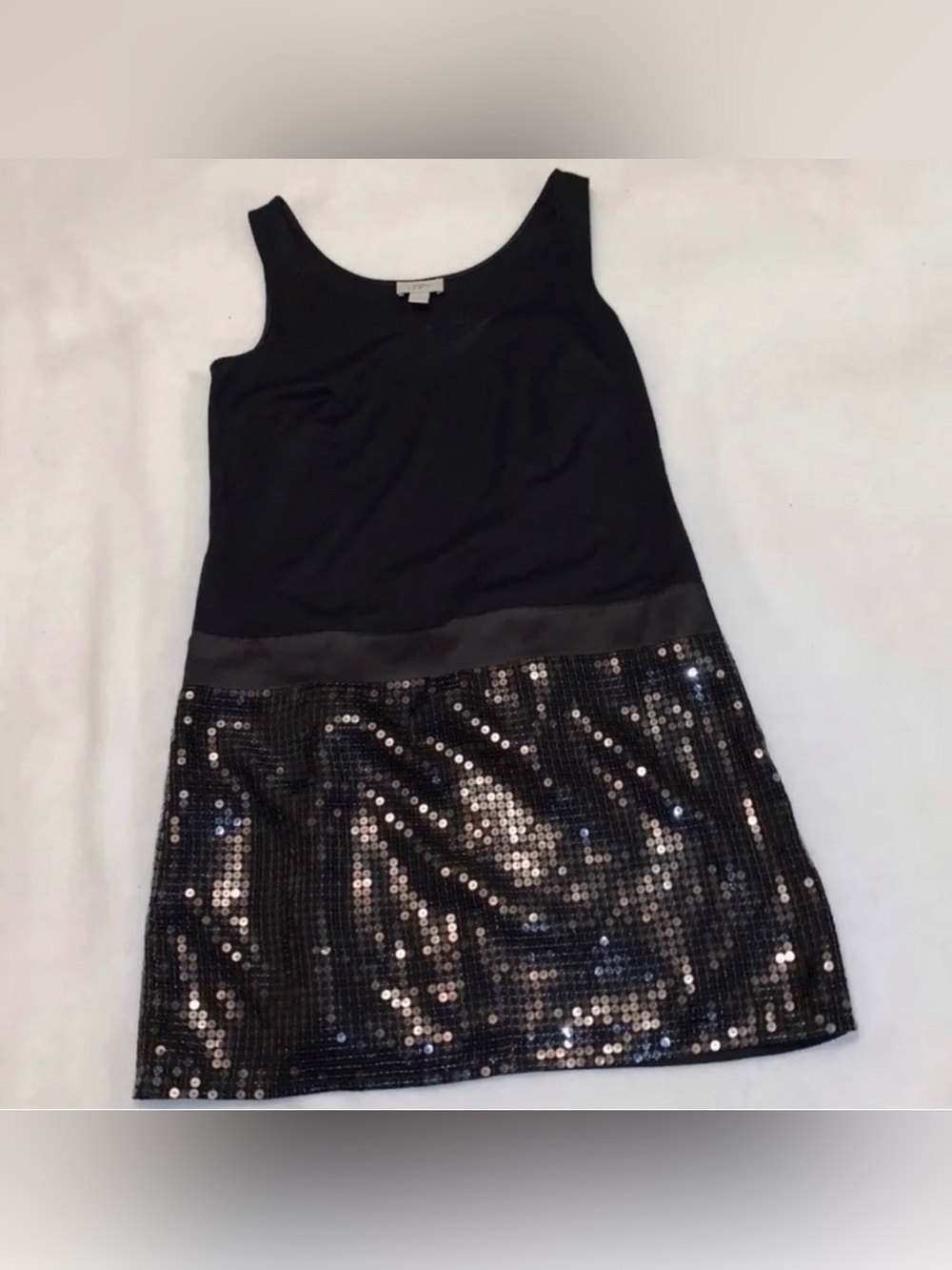 Pre-Owned Loft Black Casual Mid Thigh Tank Dress Sequin Sleeveless Size 8 Chic